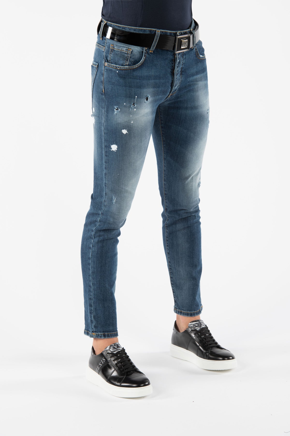 Jeans stratch con strappi side