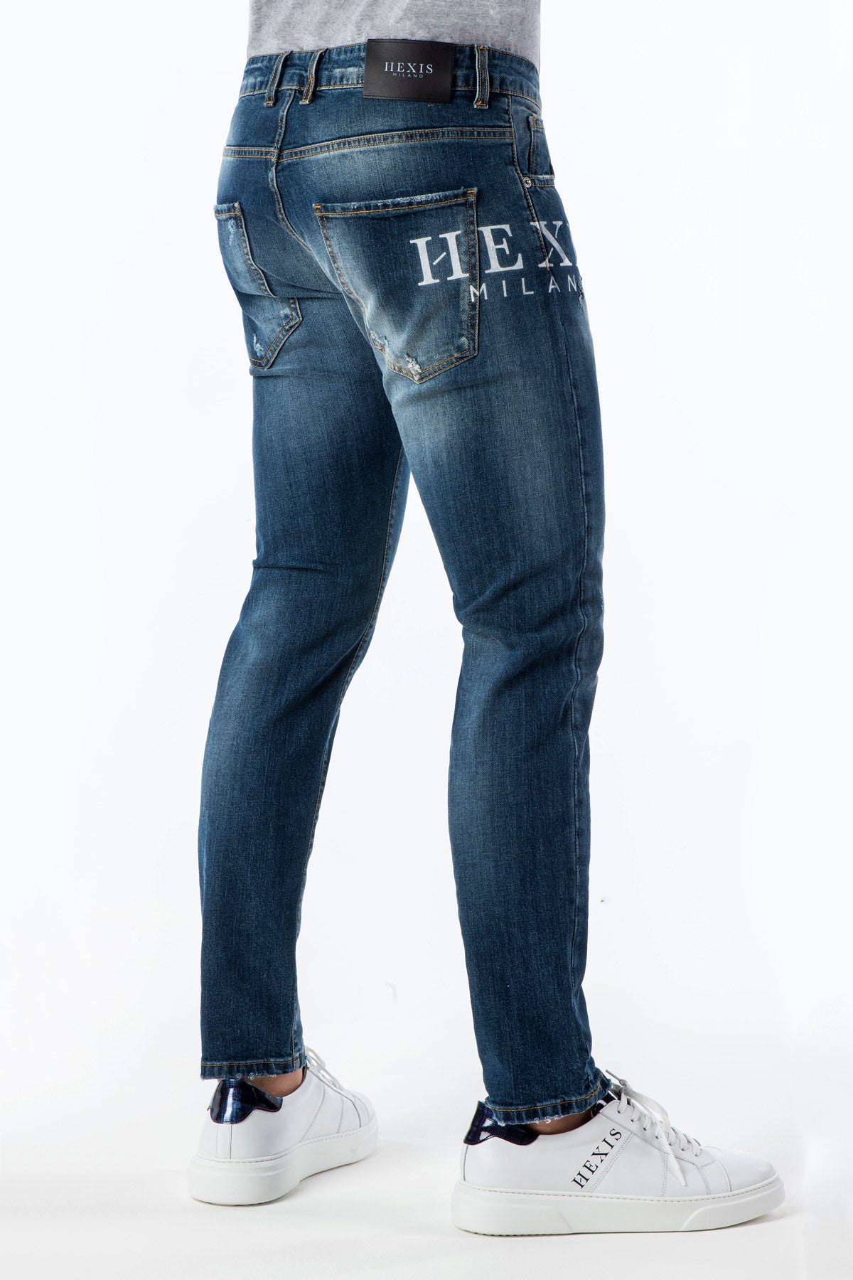 Jeans uomo skinny con stampa hexis side